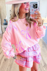 Beau Blue Sequin Bow Drop Shoulder Oversized Sweatshirt