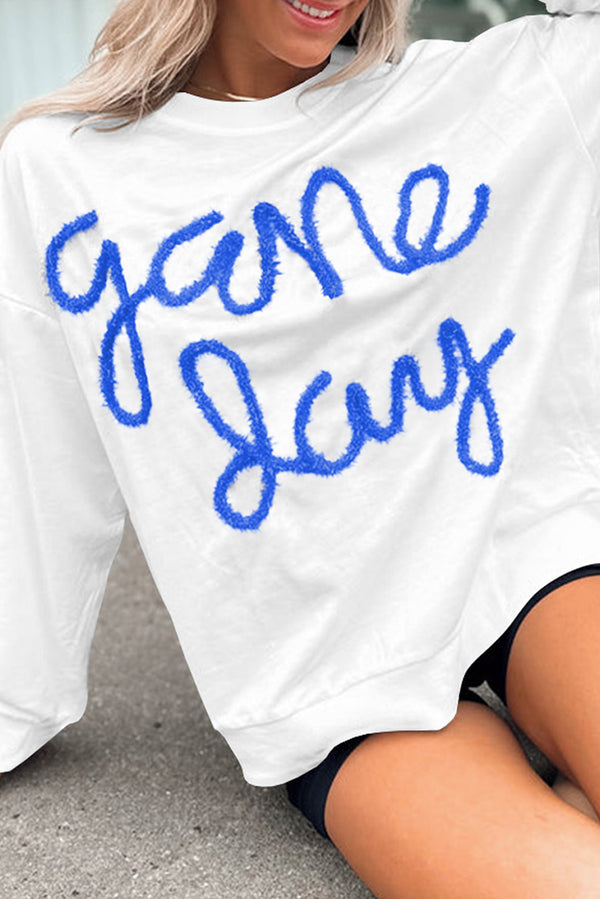 White Tinsel Game Day Drop Shoulder Sweatshirt