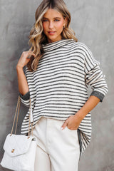 Black Striped Turtleneck Long Sleeve Sweater