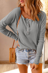 Orange Casual Waffle Button Front Knit Henley Top