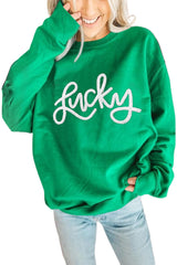 Green MERRY Print Drop Sleeve Pullover Sweatshirt