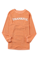 Orange-3 THANKFUL Letter Graphic Corded Sweatshirt