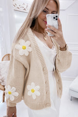 Parchment 60s Flower Decor Button Cable Knit Cardigan