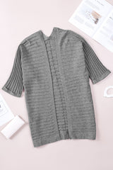 Grey Textured Ribbed Open Front Knit Cardigans