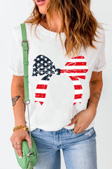 White Flag Day Stars and Stripes Bowknot Graphic Round Neck Tee