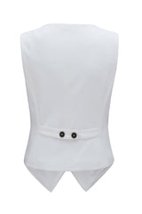 White Solid Color Button Up V Neck Suit Vest