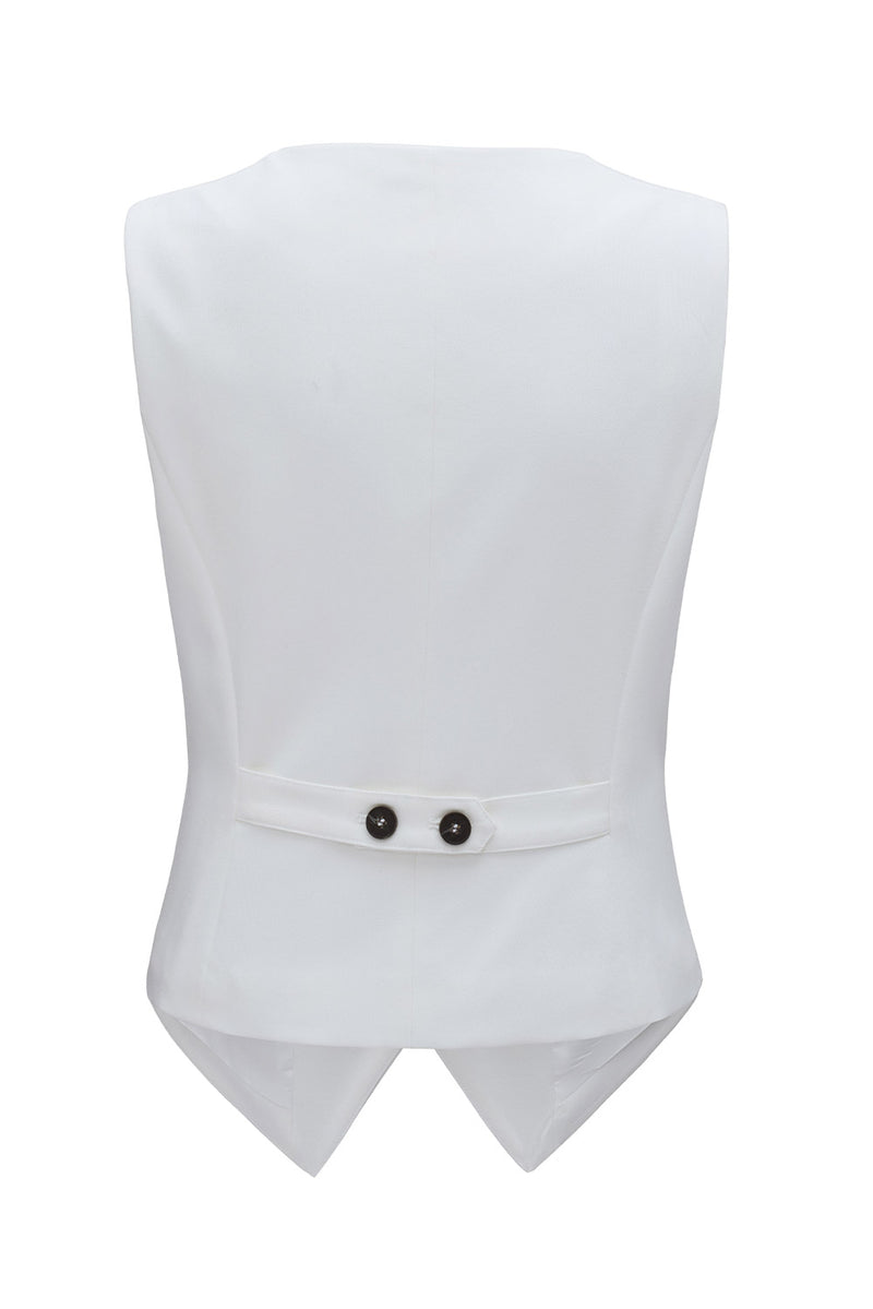 White Solid Color Button Up V Neck Suit Vest