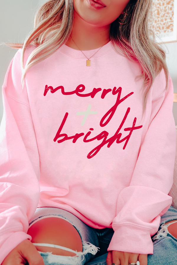 Pink merry bright Christmas Graphic Sweatshirt