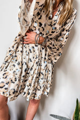 Black Leopard Button V Neck Flowy Mini Dress