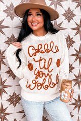 White Gobble Til You Wobble Pop Up Crochet Plus Size Sweater