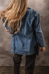 Black Lapel Collar Side Pockets Denim Jacket