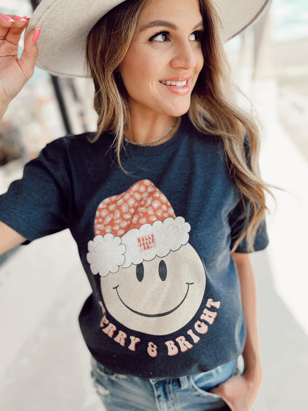 Merry & Bright Santa smiley tee