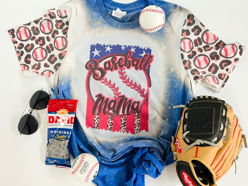 Baseball Mama - leopard sleeve tee