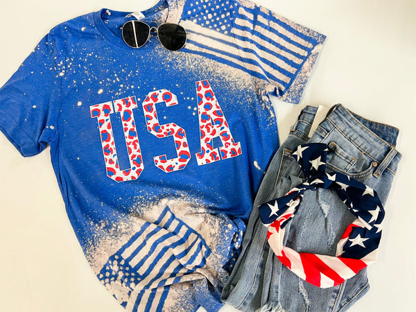 Leopard USA tee with Bleached Flags