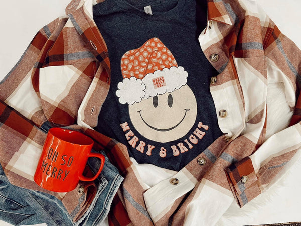 Merry & Bright Santa smiley tee