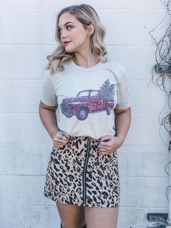 Leopard Christmas tree truck tee