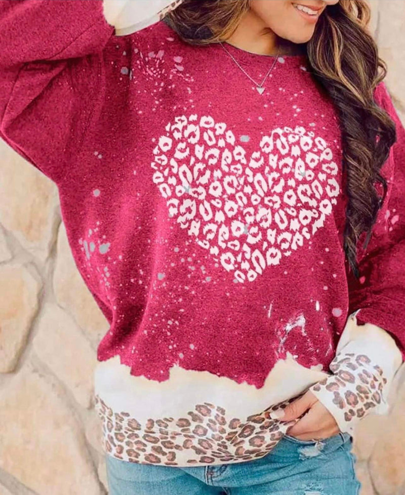 Leopard dip bleached heart sweater
