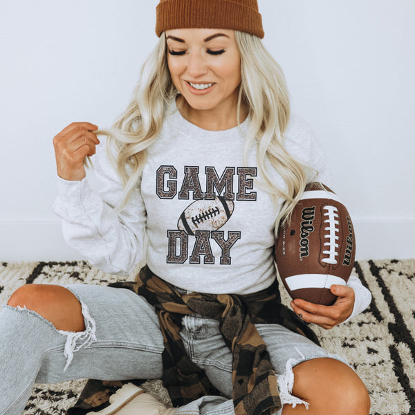 Game Day Leopard text pullover