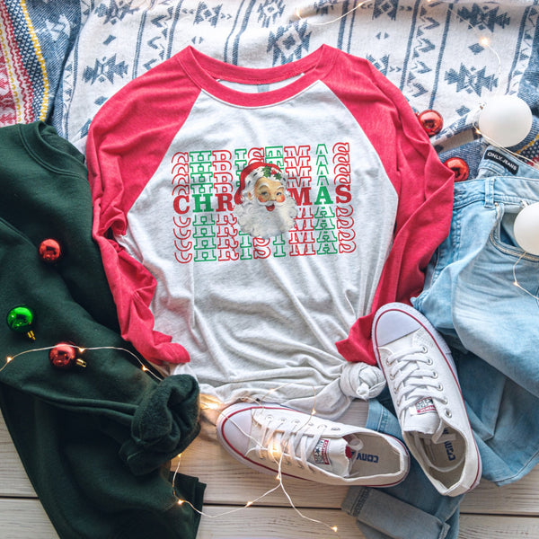 Stacked Christmas Santa raglan